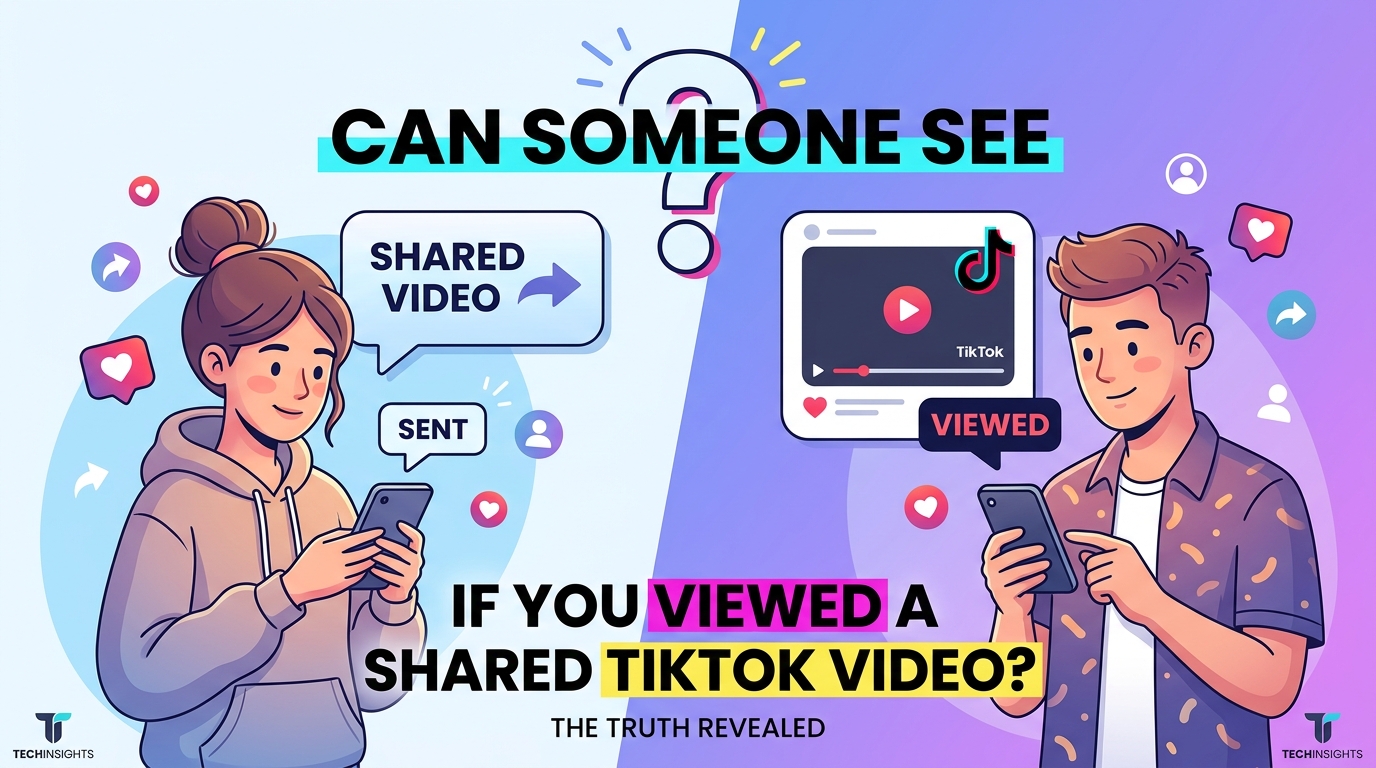 Article banner asking "Can Someone See If You Viewed a Shared TikTok Video?", depicting a girl sending a video and a guy viewing it on their phones.
